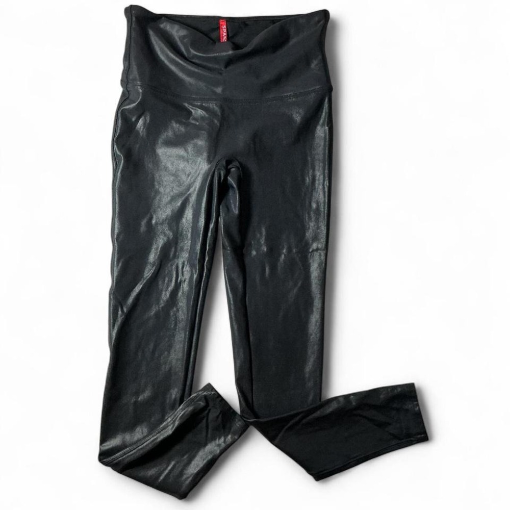 Spanx Faux Leather Leggings Very Black High‎ Waisted Slimming Large 20110R